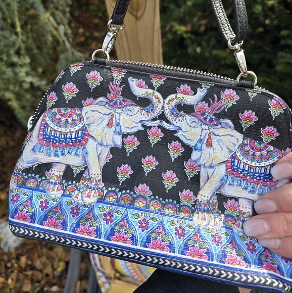 Brighton Mini Colorful Elephant Print Women's Crossbody Bag - Picture 6 of 10